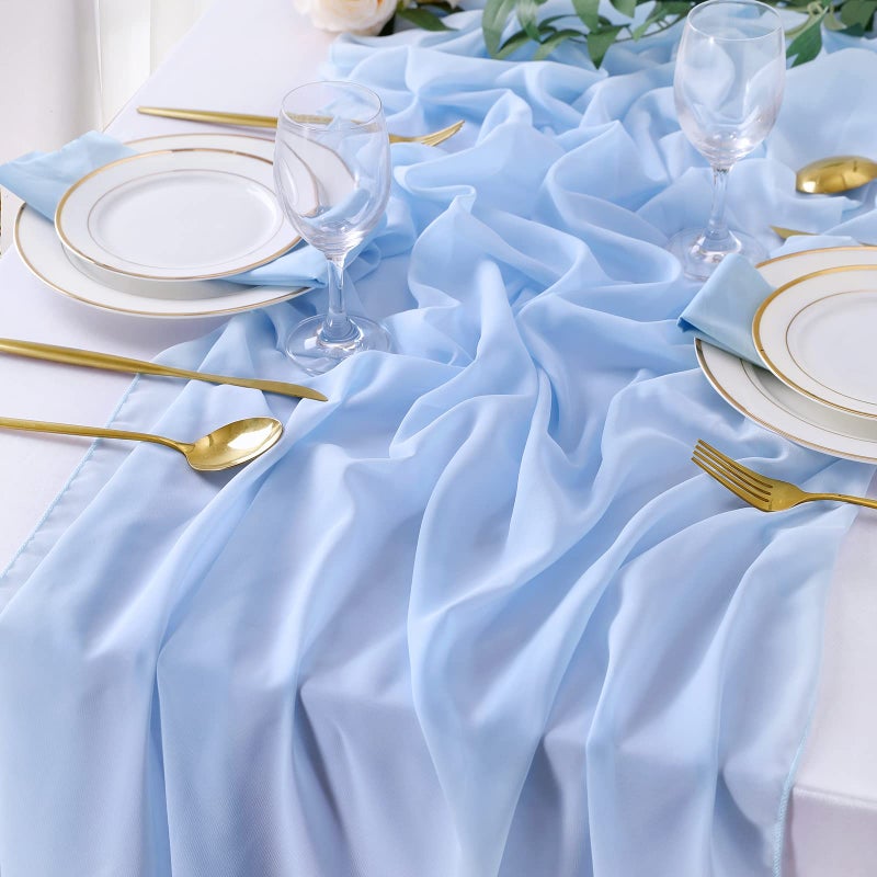 QueenDream 5 Pieces 10Ft Wedding Table Runner Blue Chiffon Table Runners Sheer Wedding Arch Overlay Fabric for Birthday Bridal Party Decorations - Image 2